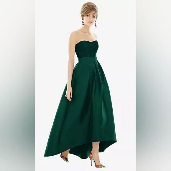 Alfred Sung D699 Satin Sleeveless Gown Hunter Green NWOT Sz 8 Regular - Picture 3 of 8